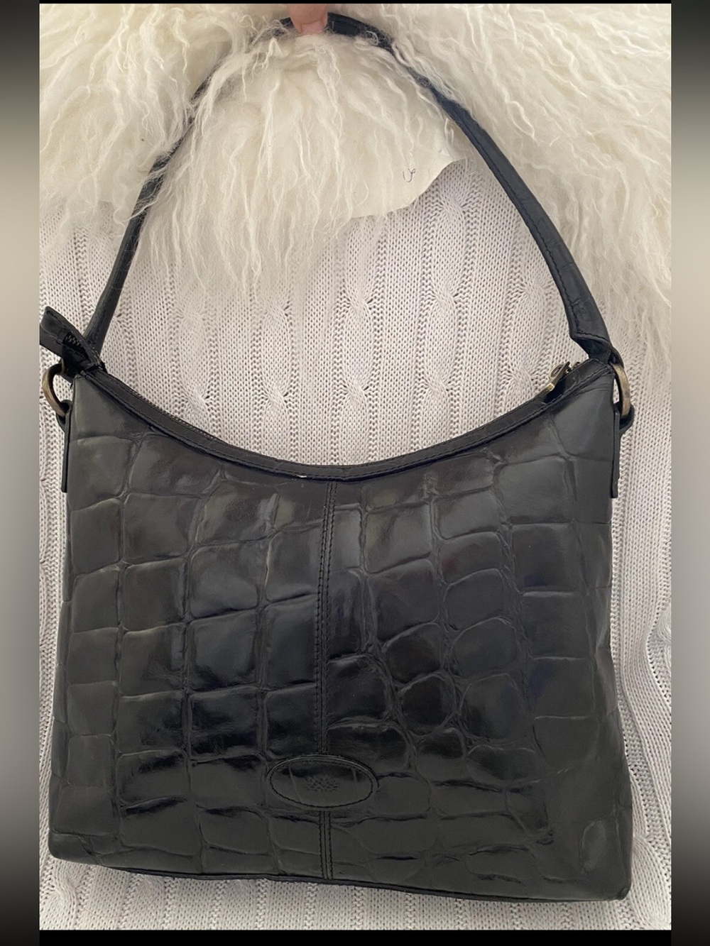 Mulberry Black Croc-Embossed Leather Shoulder Bag